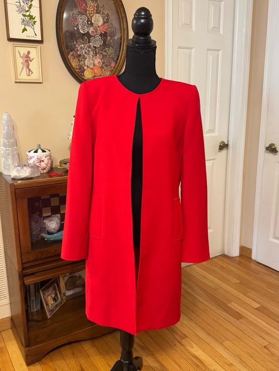 Tahari Arthur S Levine Jackets & Blazers - Tahari ASL Red Open-Front Trench Coat Size 6